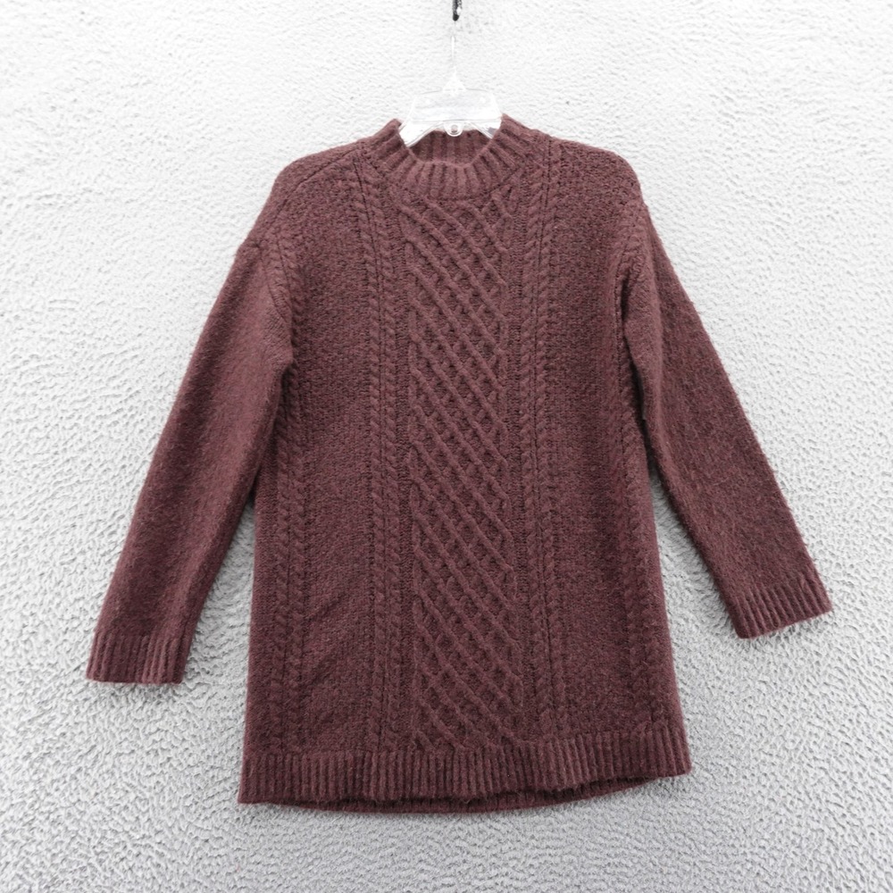 Melrose and Market Womens Burgundy‎ Cable Knit Mock Neck Tunic Sweater XS NEW